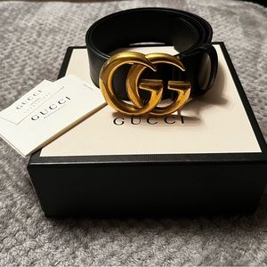 Gucci Wide Double G Black Leather Belt 400593 Size 75-30